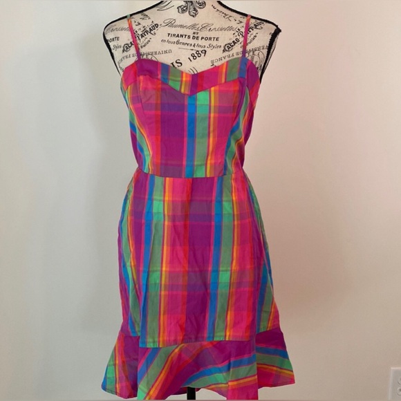 A NEW DAY VIBRANT MADRAS PLAID SUNDRESS • SPAGHETTI STRAPS • FISHTAIL HEM•SZ XXL - Picture 7 of 17